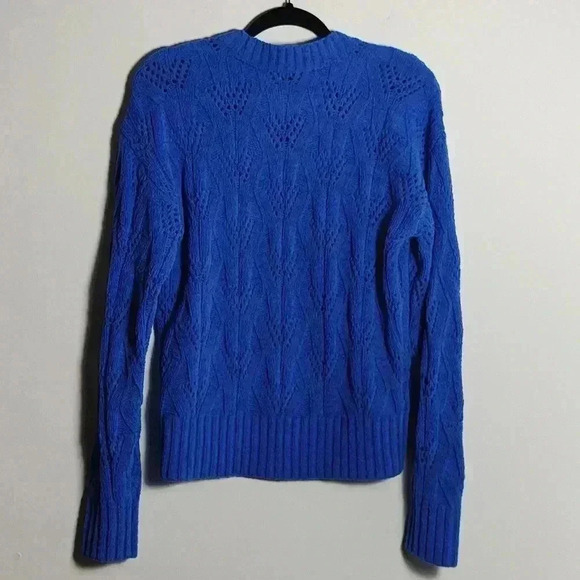 BCBGMAXAZRIA Women's Chenille Pointelle Blue Electric Sweater Size Xsmall - Picture 10 of 16